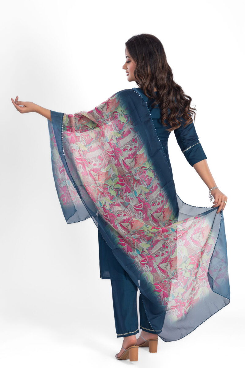 Navy Blue Roman Silk Kurta Pant Set with Digital Dupatta LBA-012 - Image 4