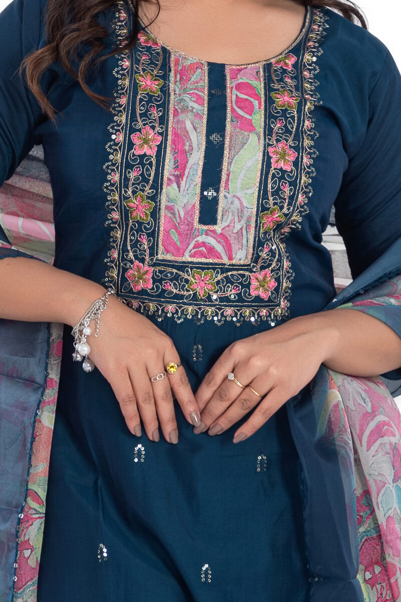 Navy Blue Roman Silk Kurta Pant Set with Digital Dupatta LBA-012 - Image 5