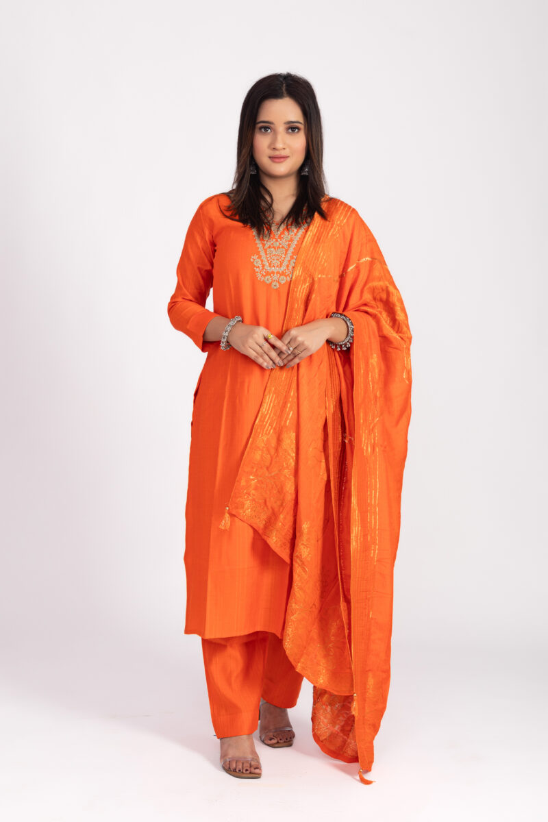 Orange Embroidered kurta pant set with Duppatta LBA-032
