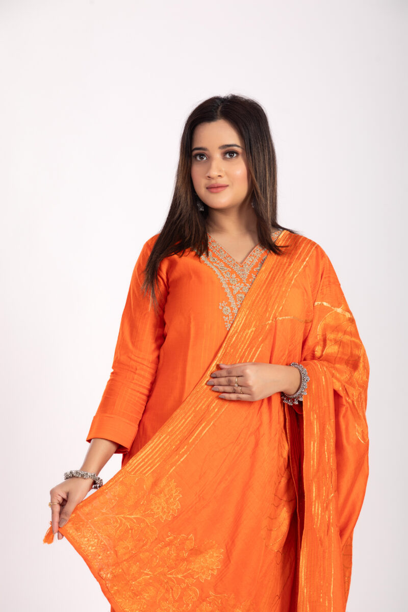 Orange Embroidered kurta pant set with Duppatta LBA-032 - Image 2