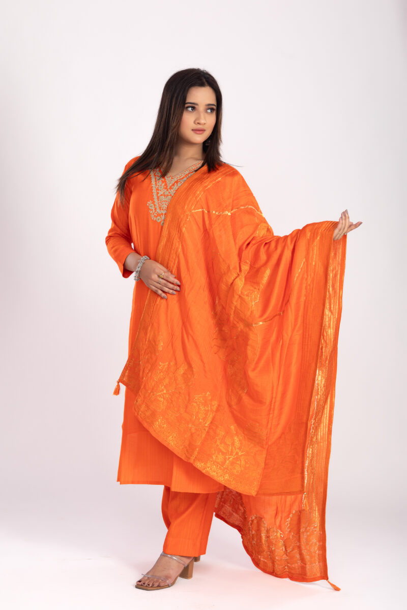 Orange Embroidered kurta pant set with Duppatta LBA-032 - Image 3