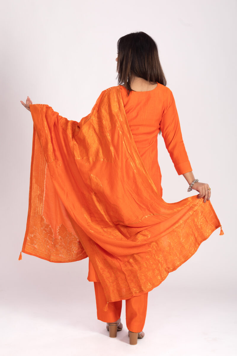 Orange Embroidered kurta pant set with Duppatta LBA-032 - Image 5