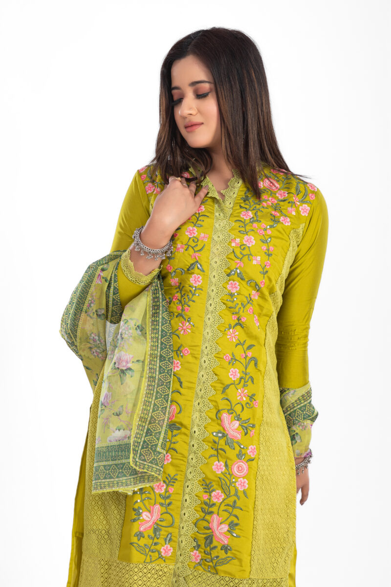 Pure Roman Silk Embroidered Kurta Suit Set with Pant & Digital Print Dupatta-LBA-016 - Image 3