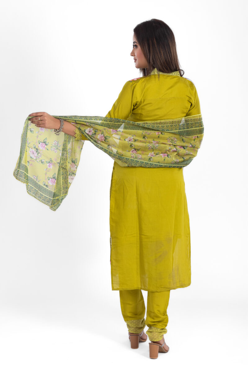 Pure Roman Silk Embroidered Kurta Suit Set with Pant & Digital Print Dupatta-LBA-016 - Image 4