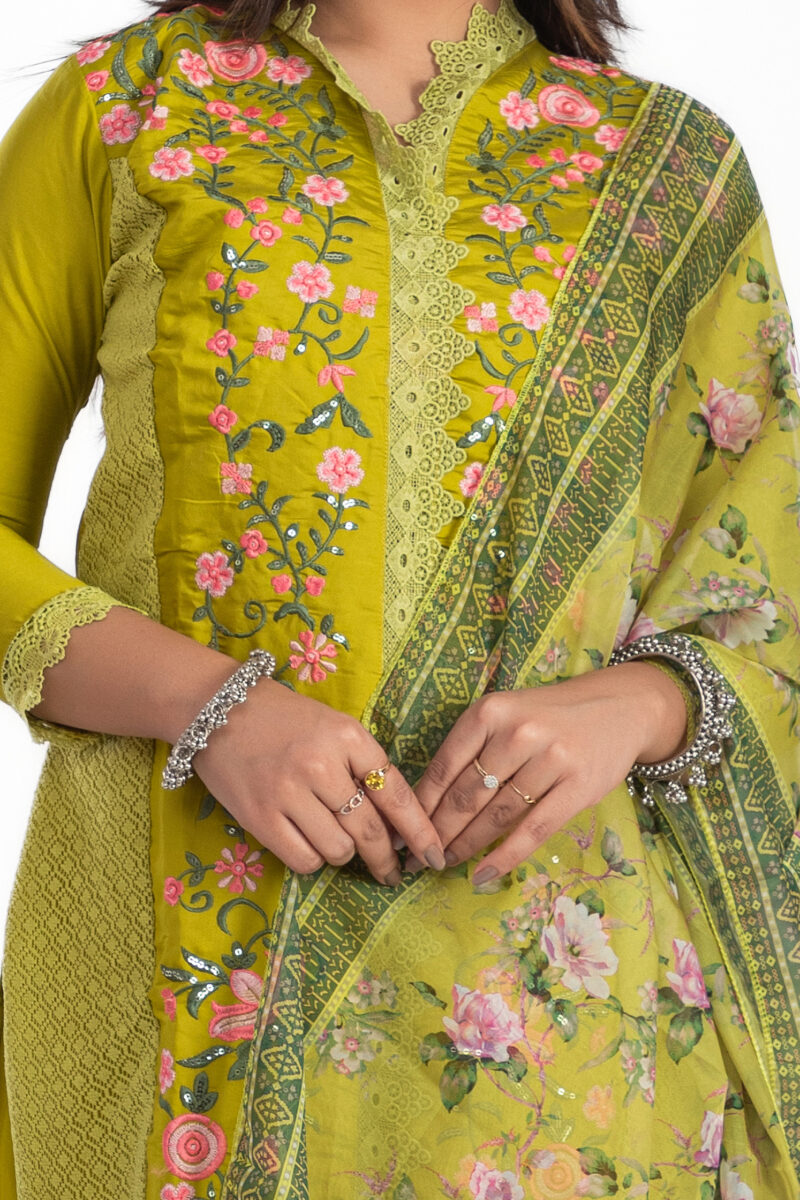 Pure Roman Silk Embroidered Kurta Suit Set with Pant & Digital Print Dupatta-LBA-016 - Image 5