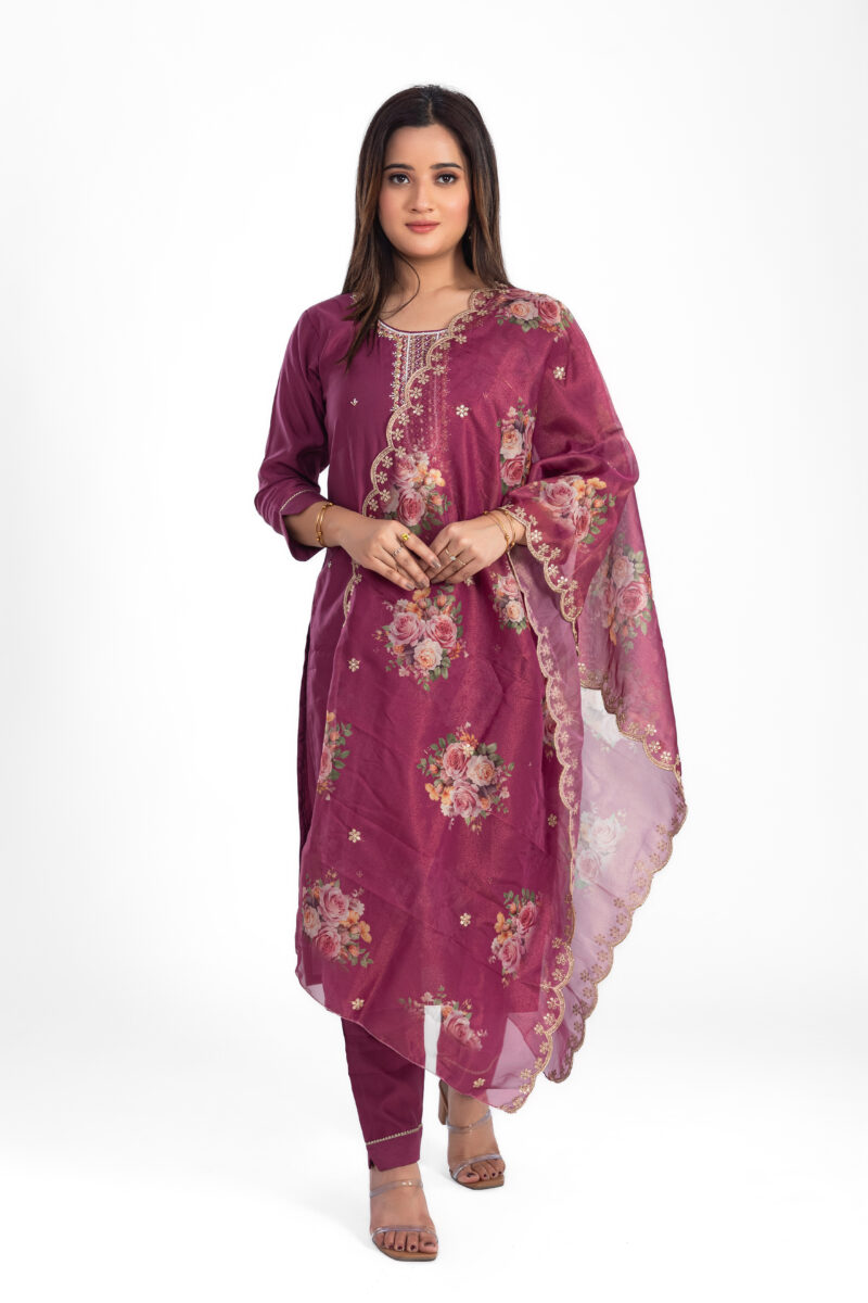 Roman Silk kurta pant with organza duppata LBA-029
