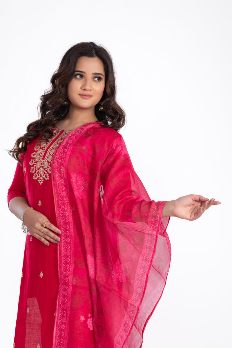 Hand Embroidered kurta set with pant and silk Duppata-LBA-018 - Image 2