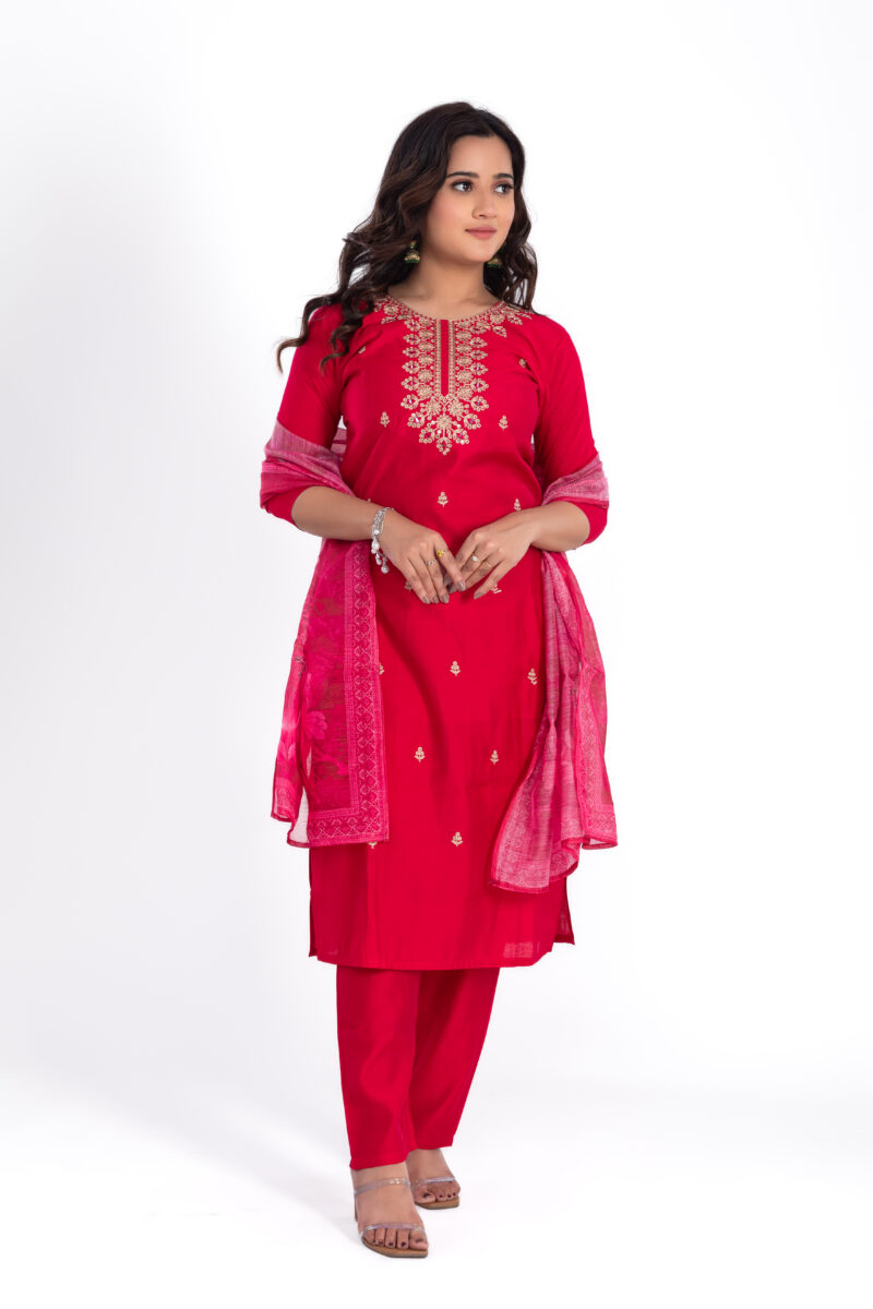 Hand Embroidered kurta set with pant and silk Duppata-LBA-018 - Image 3