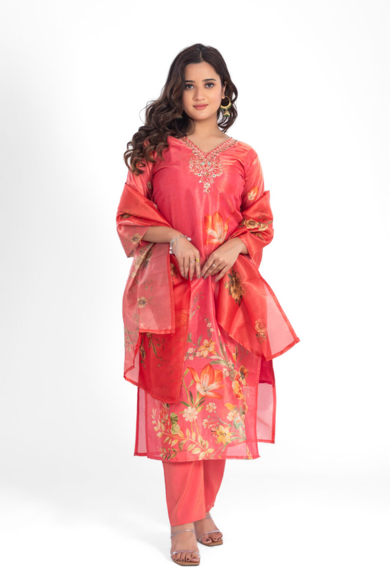 Women Pure Tissue Shimmer Kurta Pant Set with Tissue Dupatta LBA-017