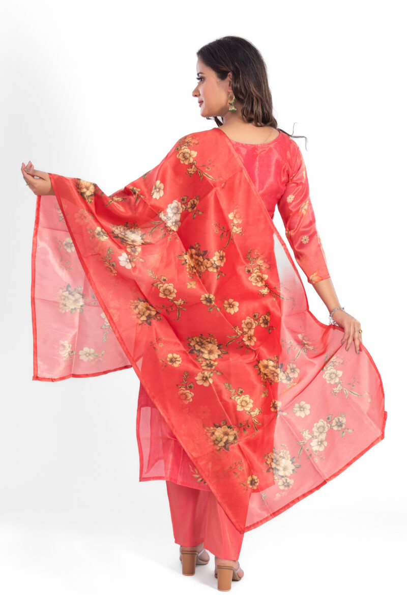 Women Pure Tissue Shimmer Kurta Pant Set with Tissue Dupatta LBA-017 - Image 4
