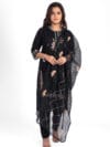 Black Viscose Silk Kurta Pant Set with Organza Dupatta LBA-013
