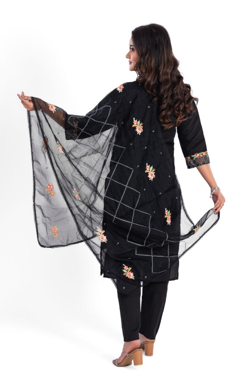Black Viscose Silk Kurta Pant Set with Organza Dupatta LBA-013 - Image 3