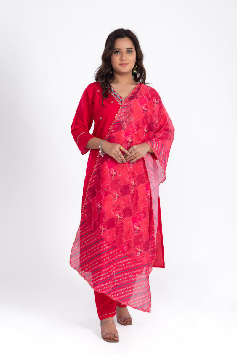 Hand Embroidered kurta set with pant and silk Duppata-LBA-018 - Image 4