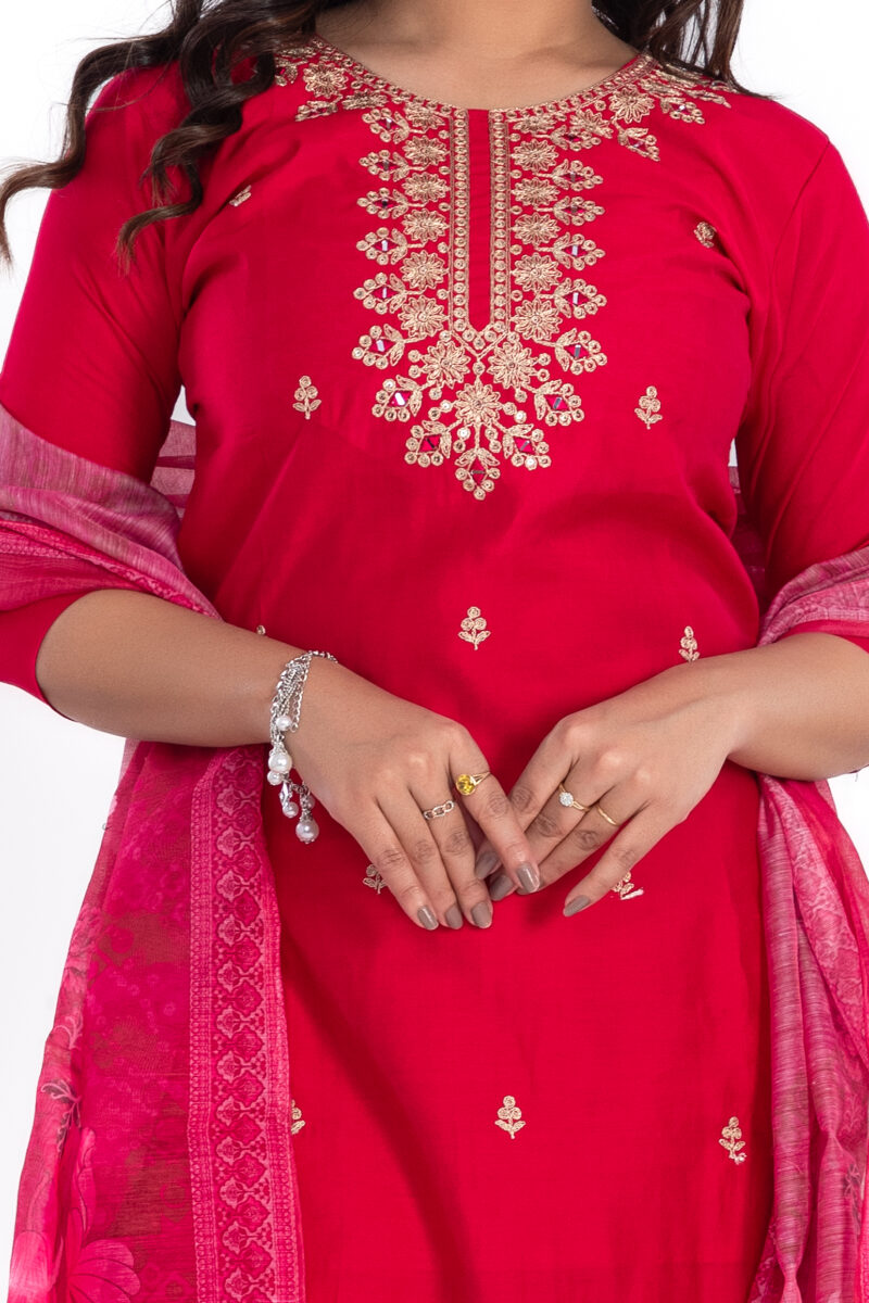 Hand Embroidered kurta set with pant and silk Duppata-LBA-018 - Image 6