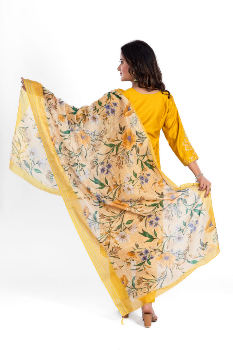 Mustard Viscose Silk Kurta Suit Set with Handwork & Tissue Shimmer Dupatta LBA-009 - Image 4