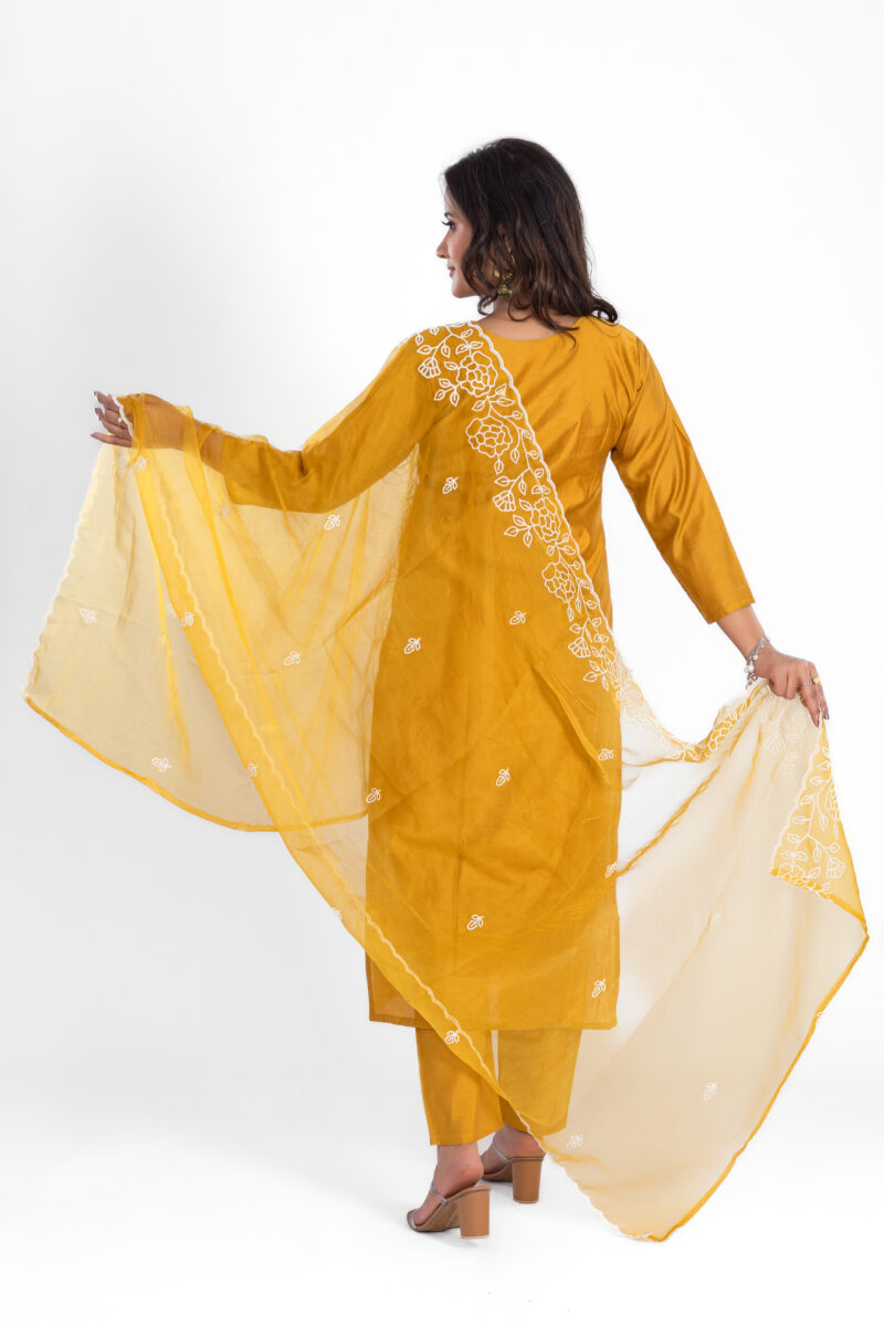Ethnic Roman Silk Embroidered Kurta Set with Trousers & Dupatta LBA-019 - Image 4