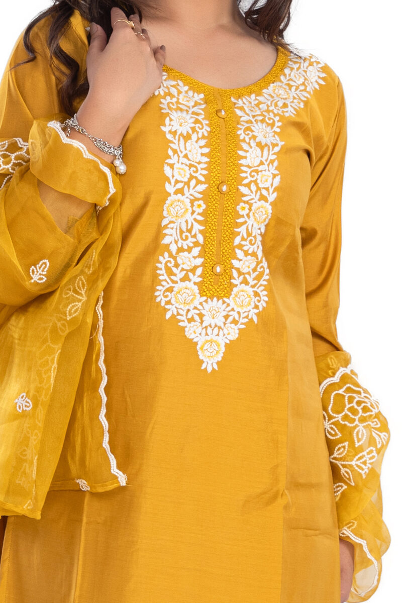 Ethnic Roman Silk Embroidered Kurta Set with Trousers & Dupatta LBA-019 - Image 5