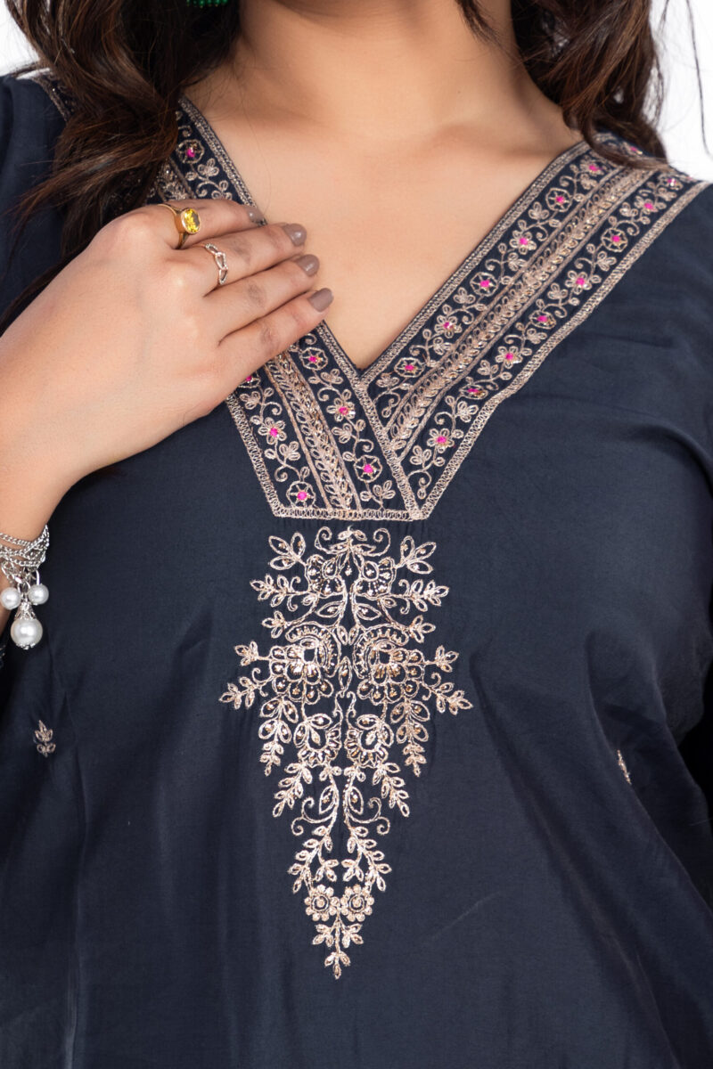 Pure Cotton hand embroiderd kurta pant set with contrast Dupatta LBA-005 - Image 5