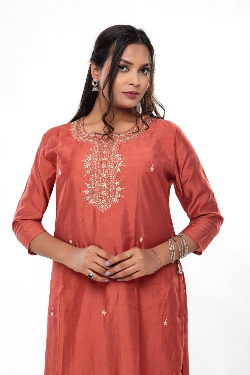 Roman Silk Embroidered Straight Kurta & Trousers with Dupatta LBA-039 - Image 2