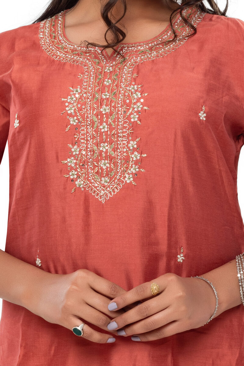 Roman Silk Embroidered Straight Kurta & Trousers with Dupatta LBA-039 - Image 4