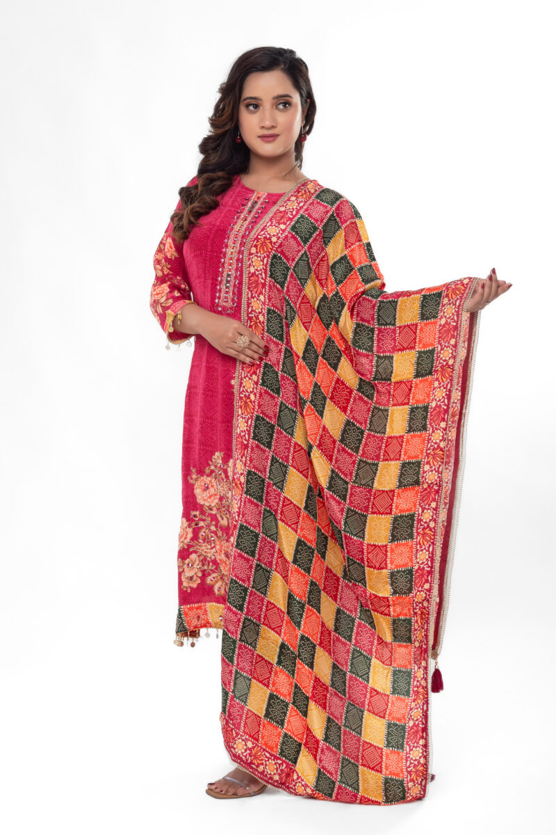 Pure Muslin Crepe Handwork A-Line Festive Kurta Pant Set with Dupatta-LBA-044