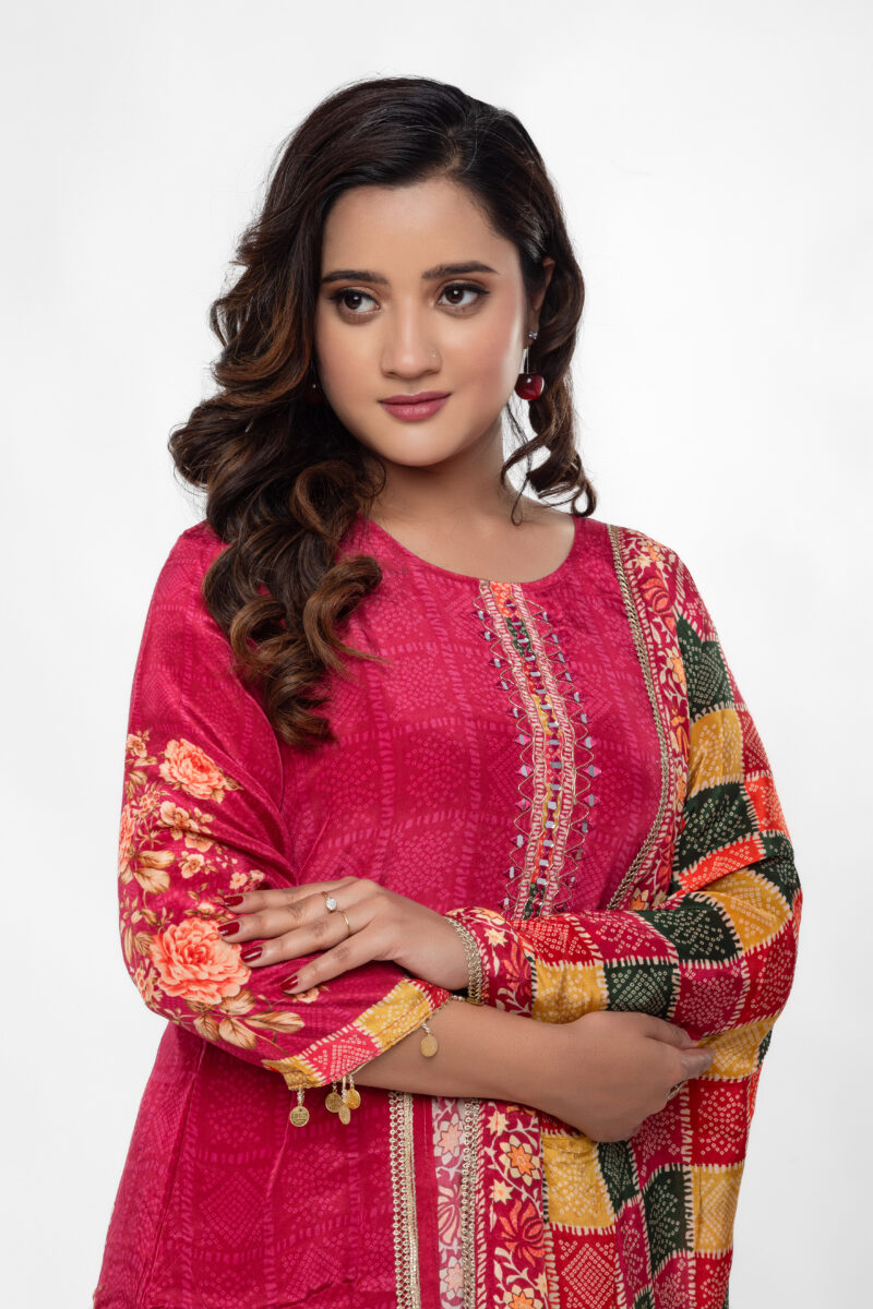 Pure Muslin Crepe Handwork A-Line Festive Kurta Pant Set with Dupatta-LBA-044 - Image 2