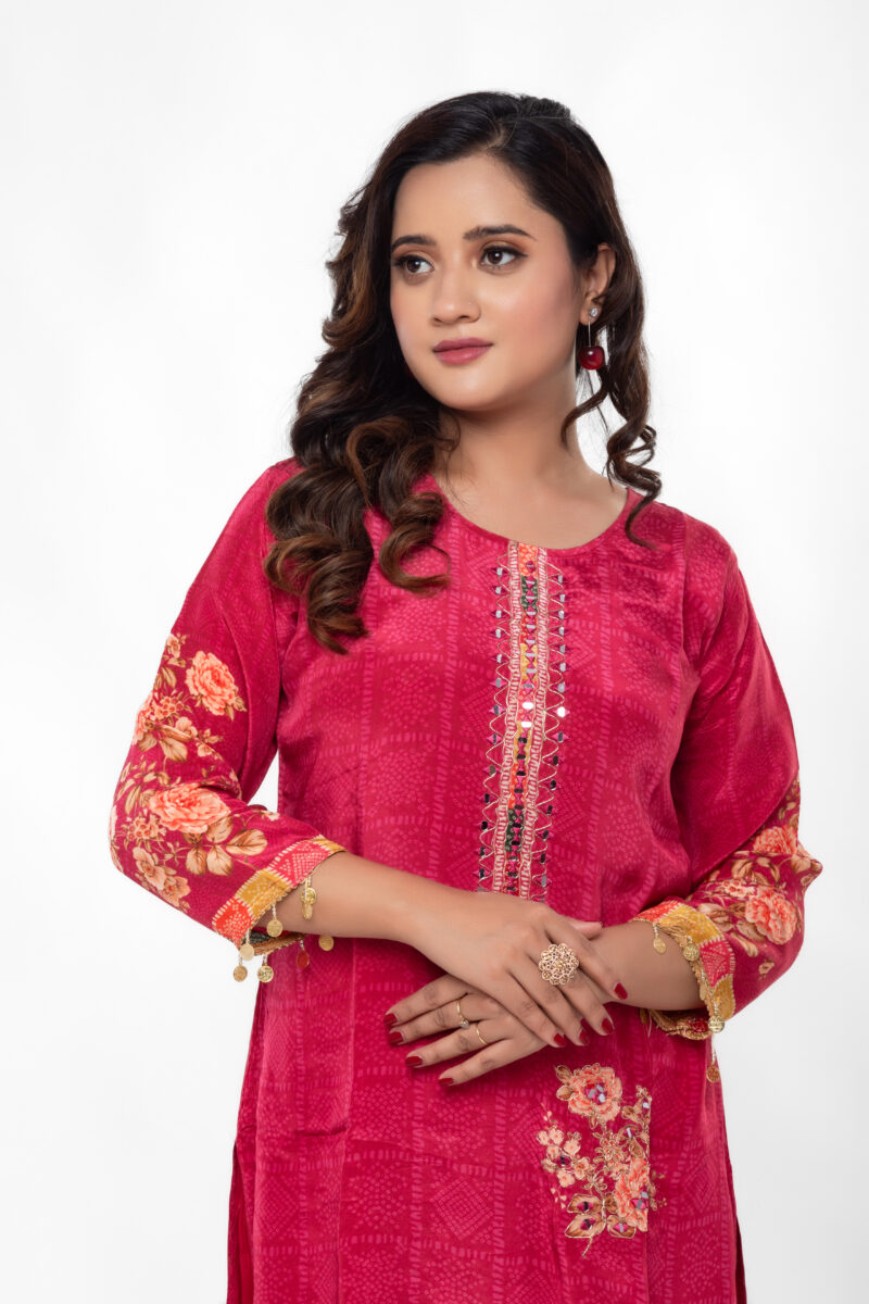 Pure Muslin Crepe Handwork A-Line Festive Kurta Pant Set with Dupatta-LBA-044 - Image 5