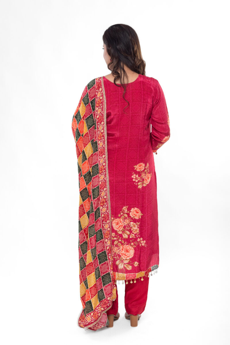 Pure Muslin Crepe Handwork A-Line Festive Kurta Pant Set with Dupatta-LBA-044 - Image 6