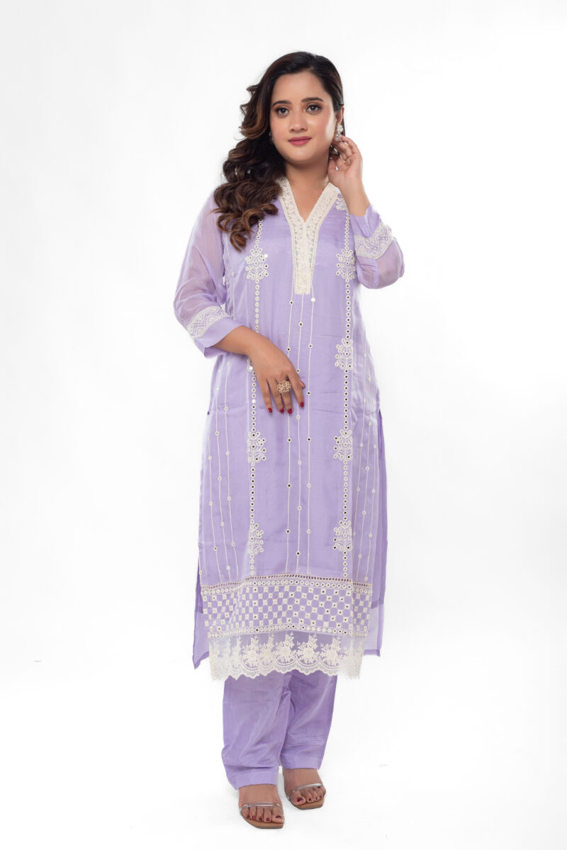 Pure Organza Embroidered Straight Kurta Set with Dupatta LBA-043