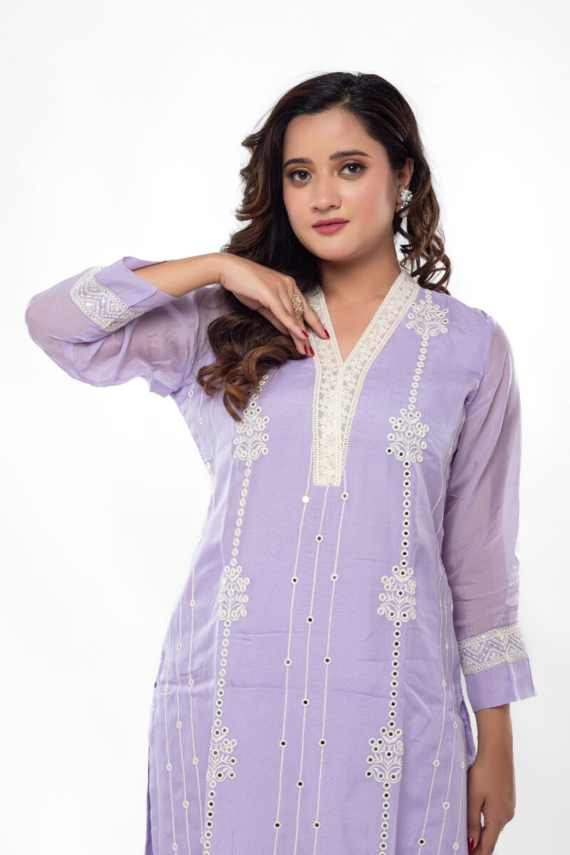 Pure Organza Embroidered Straight Kurta Set with Dupatta LBA-043 - Image 2