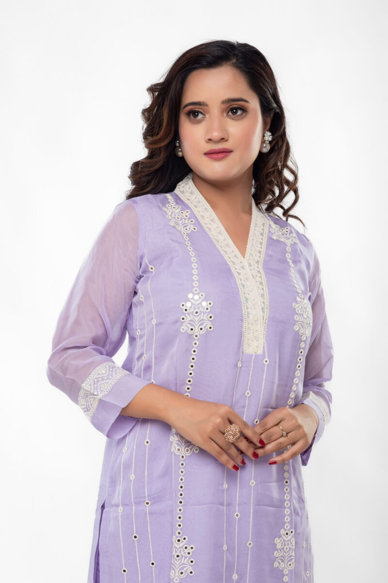 Pure Organza Embroidered Straight Kurta Set with Dupatta LBA-043 - Image 3