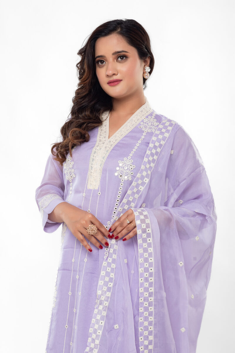 Pure Organza Embroidered Straight Kurta Set with Dupatta LBA-043 - Image 5