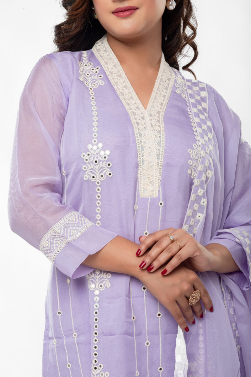Pure Organza Embroidered Straight Kurta Set with Dupatta LBA-043 - Image 7