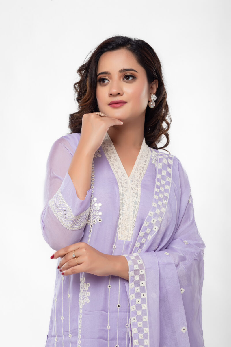 Pure Organza Embroidered Straight Kurta Set with Dupatta LBA-043 - Image 8