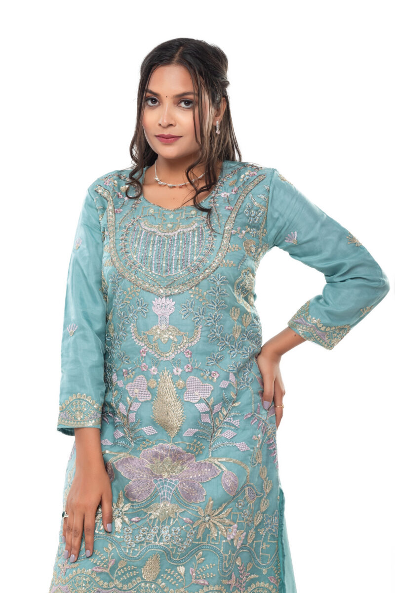 Organza Embroidered Pakistani Kurti Set with Dupatta LBA-045 - Image 2