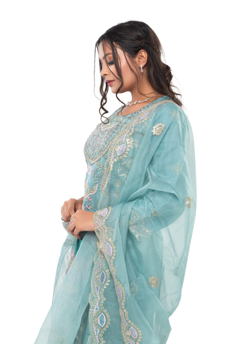 Organza Embroidered Pakistani Kurti Set with Dupatta LBA-045 - Image 3