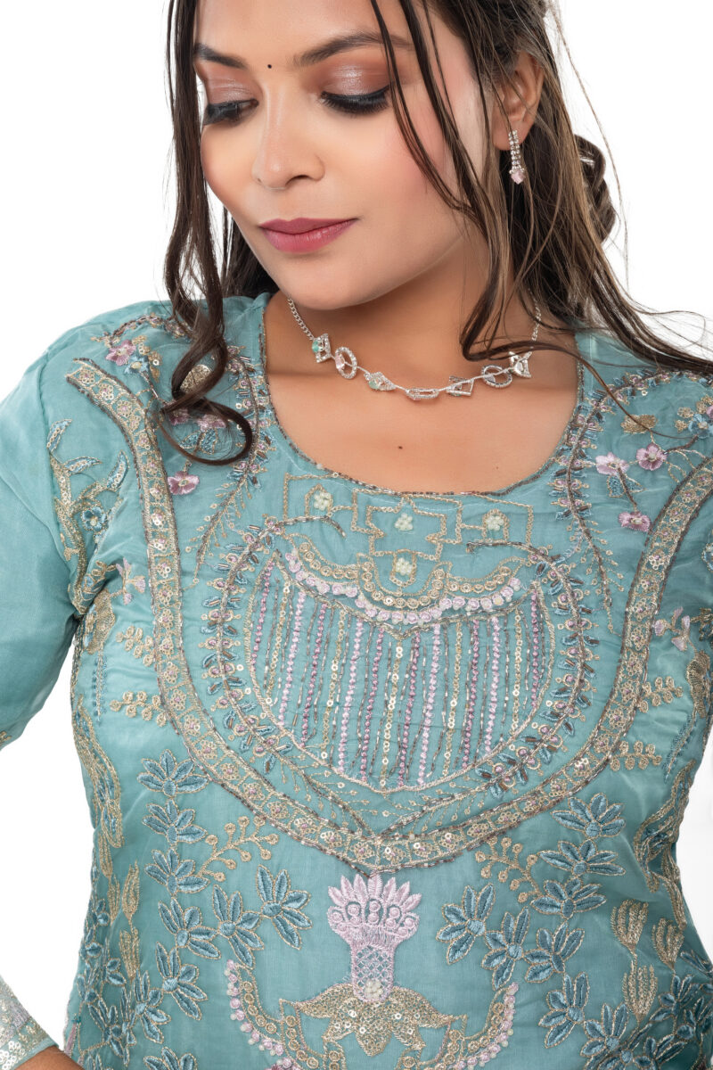 Organza Embroidered Pakistani Kurti Set with Dupatta LBA-045 - Image 5