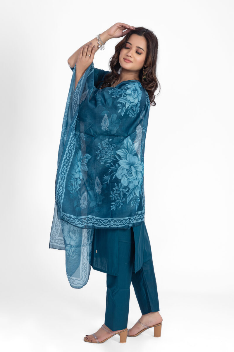 Women's Roman Silk Embroidered Kurta Set with Cotton Dupatta LBA-010-RegalBlue - Image 4