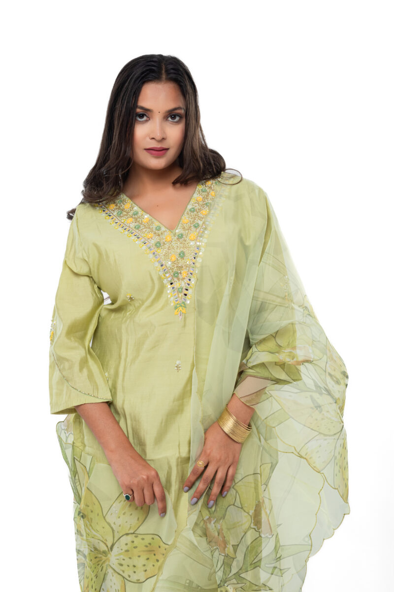 Roman silk kurta  pant with organza duppata -LBA-051 - Image 5