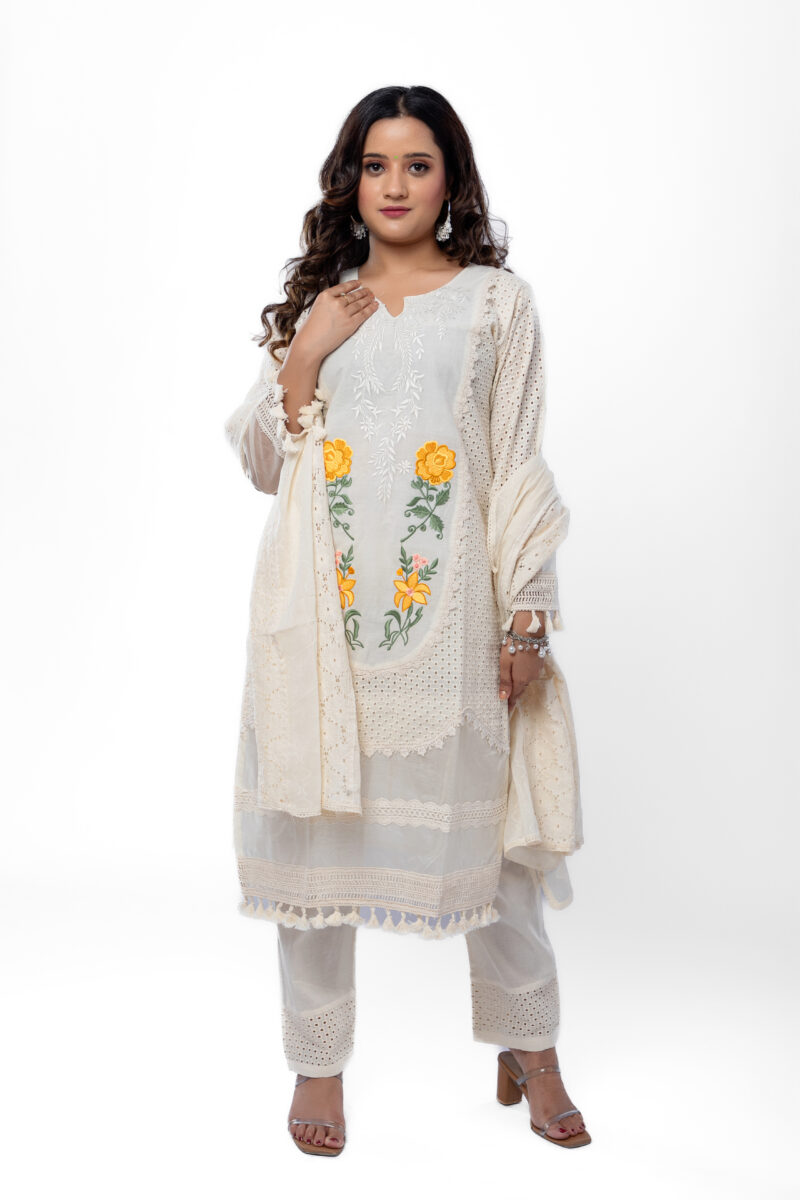 The Zina Suit  Made on pure Schiffli cotton fabric kurta pant with duppata-LBA-052