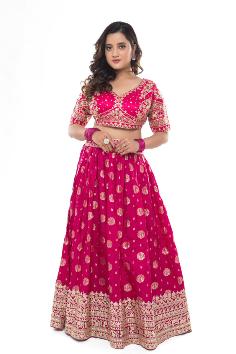 Label by Anusha Women’s Pure Viscose Jacquard Silk Embroidered Lehenga Choli with Dupatta (With Cancan) - Image 2