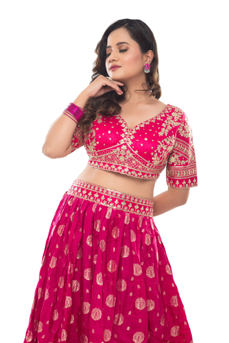 Label by Anusha Women’s Pure Viscose Jacquard Silk Embroidered Lehenga Choli with Dupatta (With Cancan) - Image 5