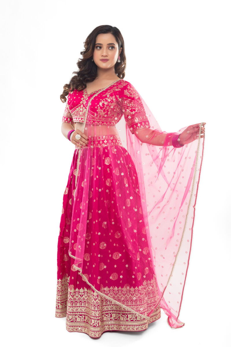 Label by Anusha Women’s Pure Viscose Jacquard Silk Embroidered Lehenga Choli with Dupatta (With Cancan) - Image 7