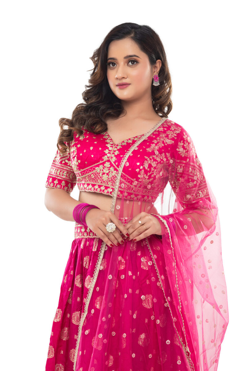 Label by Anusha Women’s Pure Viscose Jacquard Silk Embroidered Lehenga Choli with Dupatta (With Cancan) - Image 3