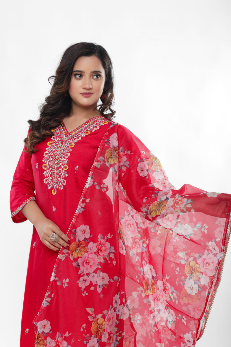 Label by Anusha Women’s Roman Silk Kurta Pant Set with Embroidered Organza Dupatta - Image 3