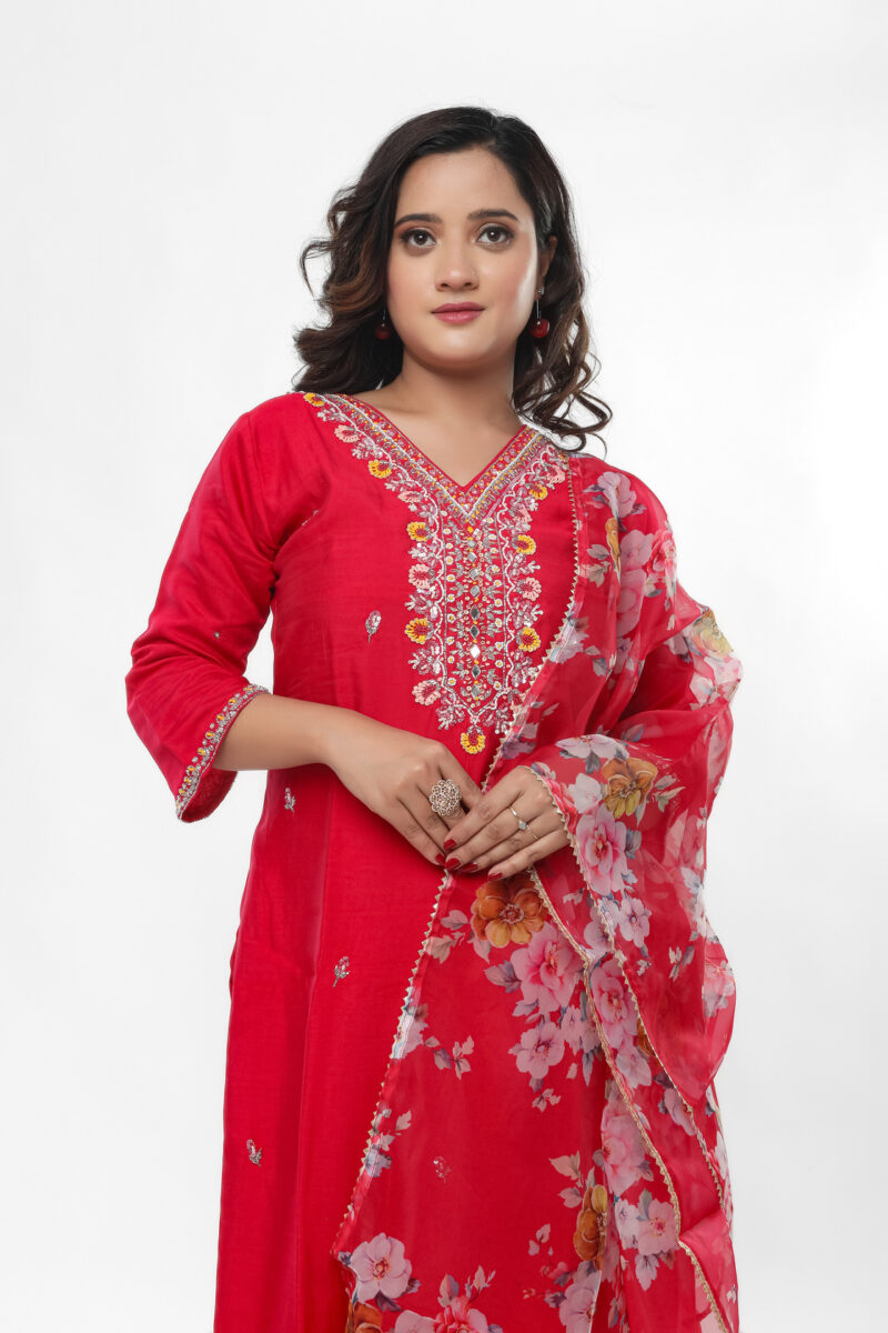 Label by Anusha Women’s Roman Silk Kurta Pant Set with Embroidered Organza Dupatta - Image 5