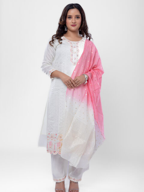 Label by Anusha Women’s Roman Silk Kurta Pant Set with Dupatta – Mauve Pink (LBA-060)