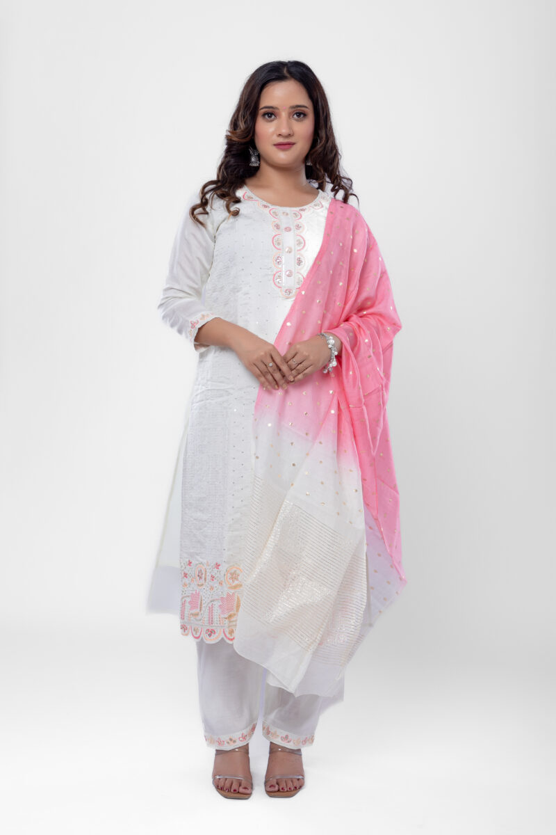 Label by Anusha Women’s Roman Silk Kurta Pant Set with Dupatta – Mauve Pink (LBA-060)