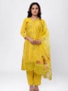 Label by Anusha Women’s Roman Silk Kurta Pant Set with Organza Dupatta – Yellow (LBA-056)