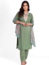 Label by Anusha Women’s Roman Silk Kurta Pant Set with Digital Dupatta – Green (LBA-008)